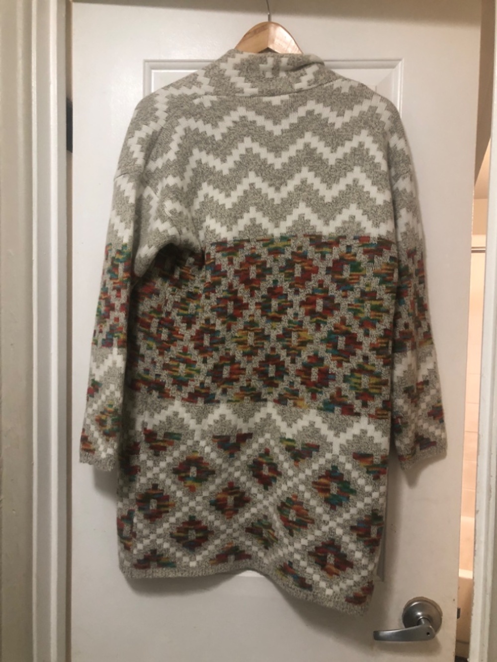 Dreamers By Debut Aztec Cardigan Women S Multicolor Open Oversized Knit Boho - Picture 3 of 5